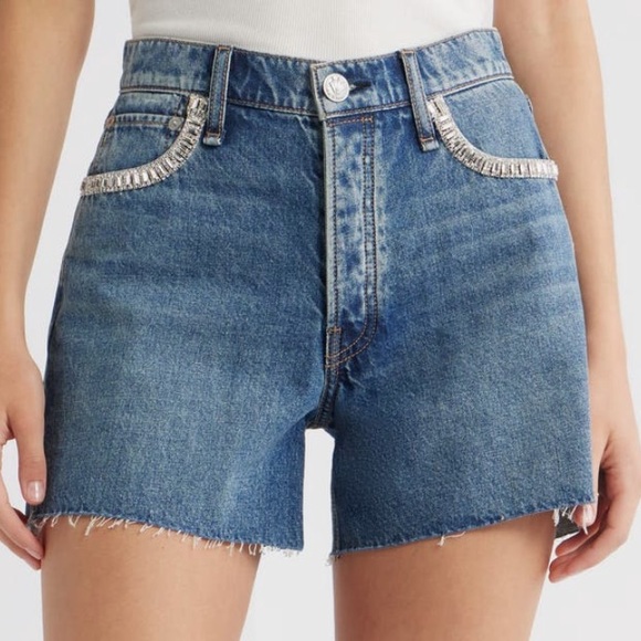 NEW rag & bone Embellished High Waist Raw Hem Cut Off Denim Shorts in Evjwl